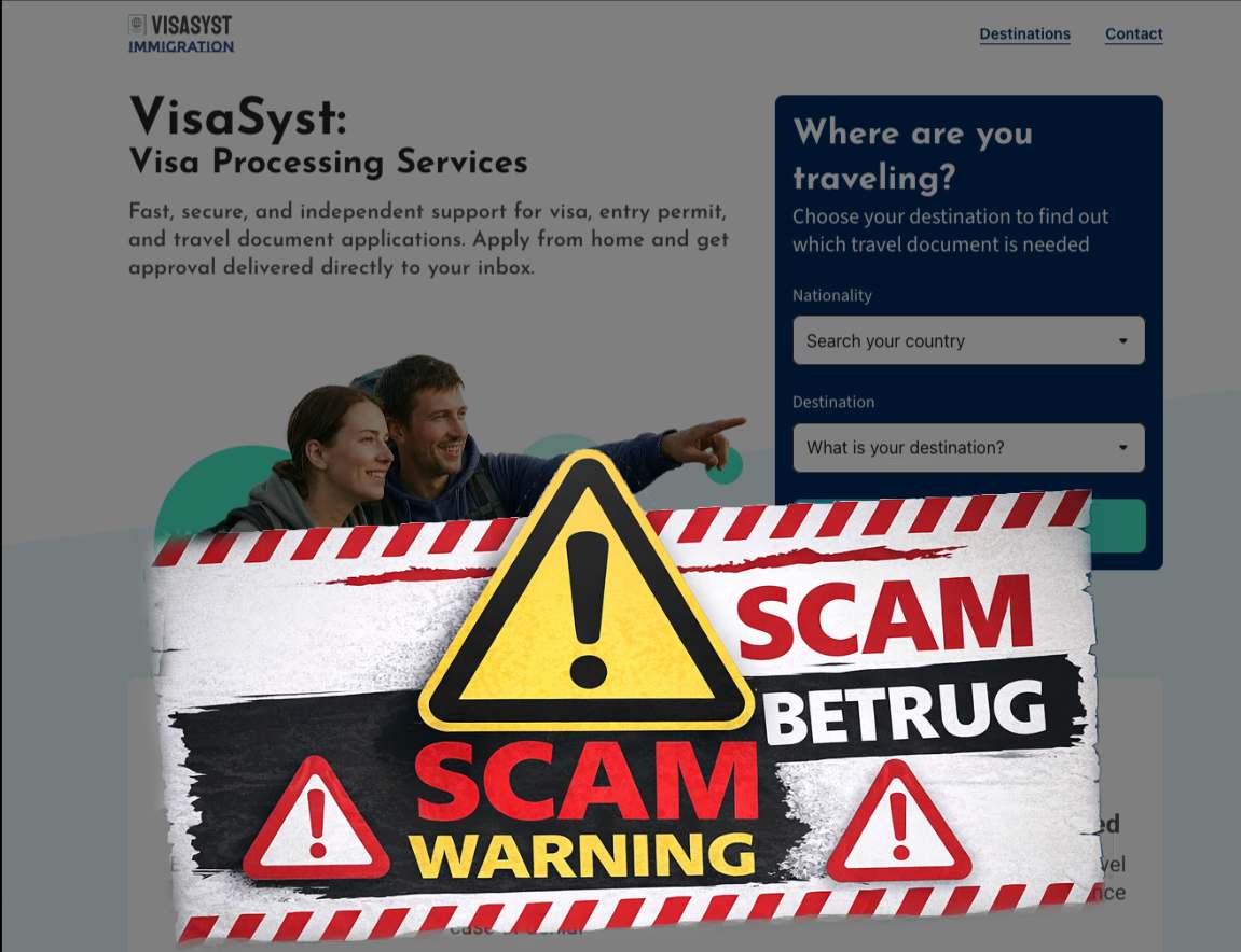 Screenshot mit Scam/Betrug-Warnung zu visasyst.com